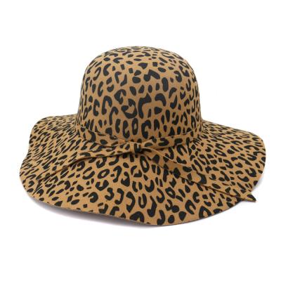 China Wave Fashionable Female Wide Brim Hat Dress Artificial Wool Felt Fedora Hats Leopard Printing Cap Women Floppy Hat Sun Hat Fashionable Female Hat for sale