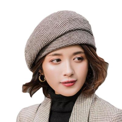 China Painter Hat Pumpkin Hat High Quality Autumn Winter Elegant Female Plaid Houndstooth Print Fashion Wadding Hats For Women for sale