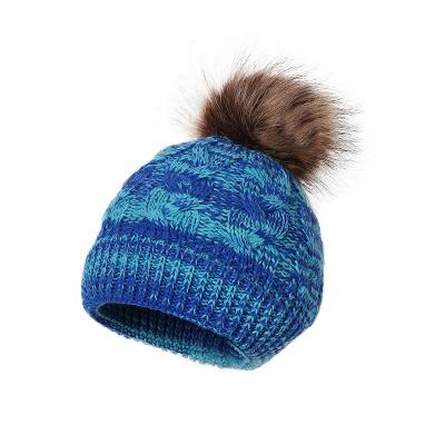 China breathable & Waterproof For Kids Winter Hats Knit Warm Beanie Baby Hat Children Fur Pom Pom Hats For Girls Boys for sale