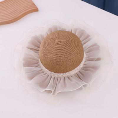 China Packable Kid's Big-Breasted Jazz Plaid Hats Lace Straw Summer Hat Wave Brim Outdoor Sun Beach Hats Jazz Plaid Caps Retro Bowler Hats for sale