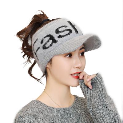 China High Quality Winter Women's Blank Top Hat Alphabet Knitted Mink Hair Hats Sun Sports Visor Hats For Running for sale