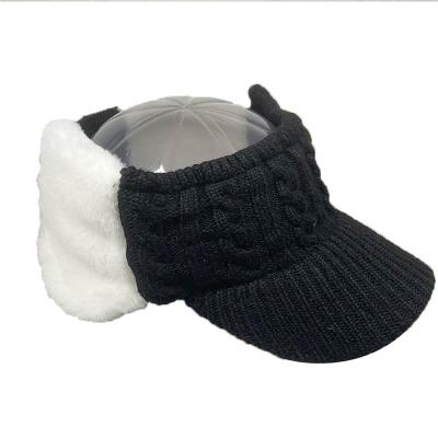 China High Quality Winter Women Thickened Twist Knit 3D Hat With Plush Hearing Protection Empty Top Hat Sun Visor Warm Hat For Walkers for sale