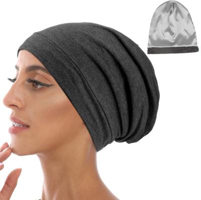 China Casual Satin Dry Hair Hood Silk Striped Striped Hair Slouchy Hat Adjustable Hat For Sleeping for sale