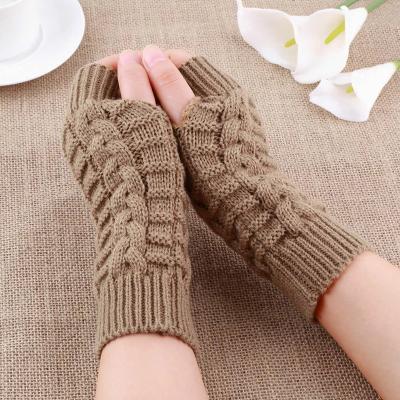 China Touch Screen Half Finger Long Mittens For Women Winter Woolen Soft Warm Knitting Arm Soft Warm Mittens for sale