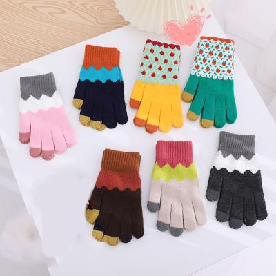 China Simple Female Winter Full Finger Warm Knitted Thick Warm Mittens Women Colorful Woolen Mittens for sale