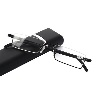 China Slim Metal Reading Glass Men Half Frame Prescription Glasses Male TR90 Anti-blue Lightweight Eyewear With Case for sale