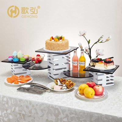 China Easily Assembled 2022 New Luxury Stainless Steel Food Mix Display Rack Buffet Cake Dessert Stand for sale