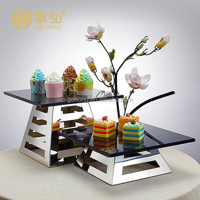 China Restaurant Cafe Hotel Club Hotel Stainless Steel Snack Stand Dessert Decoration Meal Snack Display Rack Set Wedding Cold Table for sale