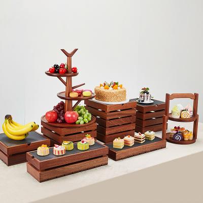 China Support Easily Assembled Customization 2022 Hot Selling Dessert Cakes Stand Dessert Rack Display Acacia Wood Cake Rack for sale