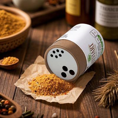 China Custom Recycle Paper Tube with Plastic Spice Shaker Top Kitchen Set Salt Sugar Double Holes  Spice Set for sale