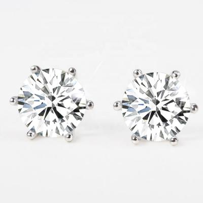 China Nickel And 2020 Lead Free Customized 6.5mm White Clear Moissanite Round One Carat 6.5mm 18K Gold Stone Stud Earring for sale