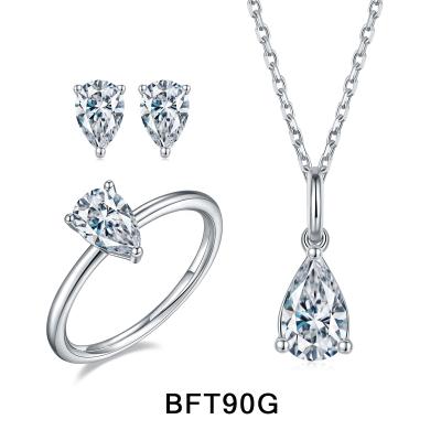 China Baifu Jewelry 1 & 0.5 Carat Pear Shape Moissanite Necklace Romantic Earings Jewelry Set For Woman for sale