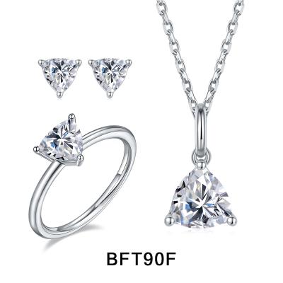 China Baifu jewelry 1 and 0.5 carat trillion carat romantic shape moissanite necklace earings jewelry set for woman for sale