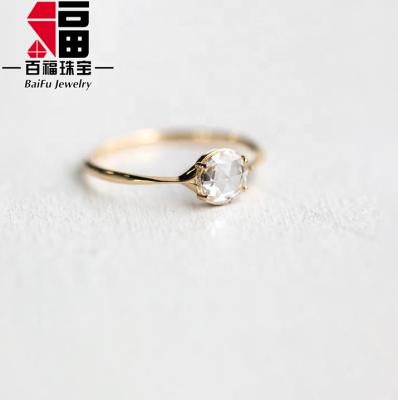 China Nickel Free & Lead Free 14K Yellow Gold Wedding Ring With Round Rose Cut Face Flat Back DEF VVS Moissanite Ring for sale