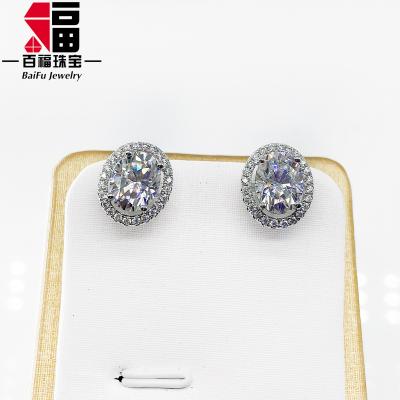 China Nickel and lead free D color oval 9*7mm moissanite 18K white gold luxury halo earrings for woman for sale