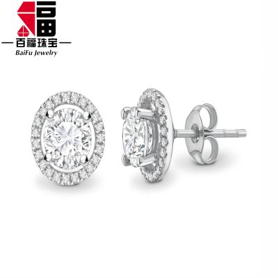 China Fashion design 18k gold halo stud earrings lead free nickel and lead free with oval 9*7mm DEF moissanite earrings wedding for sale