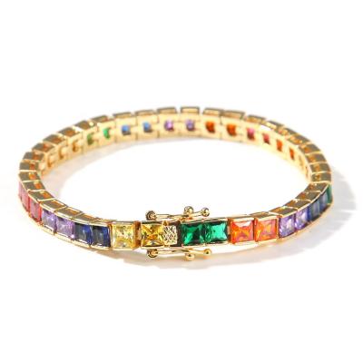 China Nickel Free And Lead Free Baifu Jewelry Ice Square 4.5MM Brass Colorful Zirconia Tennis Bracelet for sale