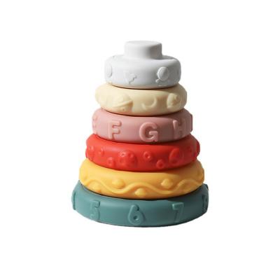 China Montessori Sensory Grade Toy Fine Motor Skills Gift For Toddlers Babies Silicone Stack Tower Fun Stacking Game for sale