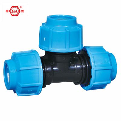 China Water Supply QIAI HDPE Compression Equal Tee Plastic Irrigation Water Supply for sale