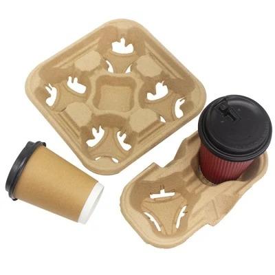 China Eco Friendly Degradable Recycled Materials 1,2,4 Pulp Molded Coffee Cups Compostable Recycled Tray Carrier Paper Holder Cups for sale