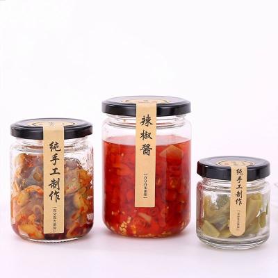 China 30ml 45ml 75ml 100ml 120ml 150ml 195ml 240ml Sauce Round Food Grade Storage Jam Sauce Canned Pickles Honey Glass Jar With Metal Lids for sale