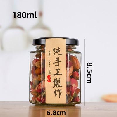 China Wholesale Freshness Preservation 180ml 280ml 380ml 480ml Hexagon Honey / Cookie / Jam Glass Jar With Twist Off Lids for sale