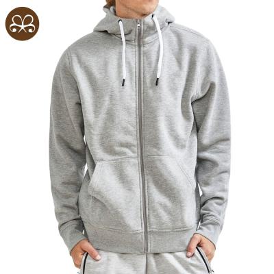 China The White Gray Gym Hoodies Front Full Zip Men Custom Made Comfortable Wholesale Anti-shrink Sports Hoodies for sale