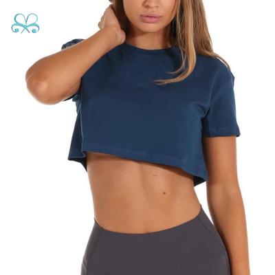 China New Breathable Drops Women Workout Crop Top Workout T-shirt Cotton Plain T-shirt Woman for sale