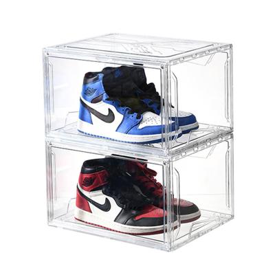 China Custom Clear Plastic Stackable Acrylic Shoe Box Folding Sneaker Storage Organizer Showcase Magnet Transparent Store for sale