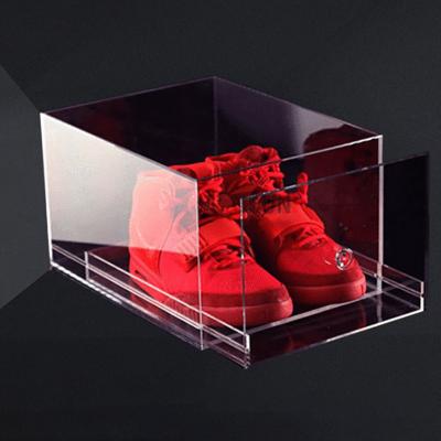 China Custom Stackable Retail Stores Box Shoe Rack Racks Clear Plexiglass Acrylic Display For Shoe for sale