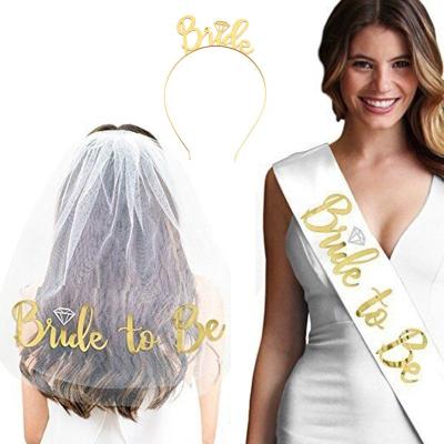 China Modern Bride To Be Sash Headband Tiara Shoulder Length Veil Set For Wedding Bridal Shower Bachelorette Party Decoration Supplies for sale