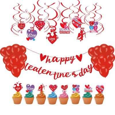 China Eco-Friendly Hanging Cupcake and Stocked Happy Valentine's Day Banner Swirl Topper for Valentines Proposal Birthday Party Decorations for sale