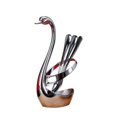 China Barber Shop Customized Logo Swan Shape Zinc Alloy Tableware Fork Spoon Holder Gift Sets Wedding Hotel Household Kitchen Utensil for sale