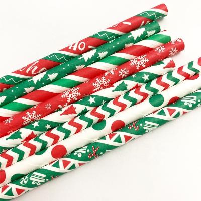 China Biodegradable Paper Decoration Eco-friendly and Stored Christmas Ornaments Straws Christmas Drinking Straws Merry Christmas Straws for sale