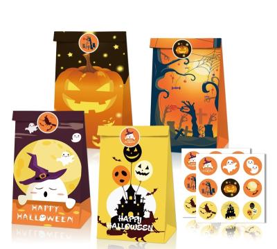 China 12pcs Halloween Trick Treat Eco-Friendly and Stocked Paper Bags With 18pcs Sticker Halloween Party Treat Bags For Kids Birthday Halloween Party Decor for sale