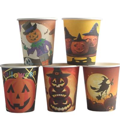 China Eco-Friendly and Stocked Halloween Party Supplies Disposable Mixed Color Halloween Biodegradable Custom Pumpkin Printed Paper Cup for sale