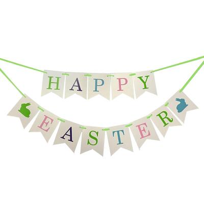 China Eco-Friendly And Stocked Easter Banner Decorations Happy Easter Bunny Bunting Garland Decor For Easter Party Home Decorations for sale