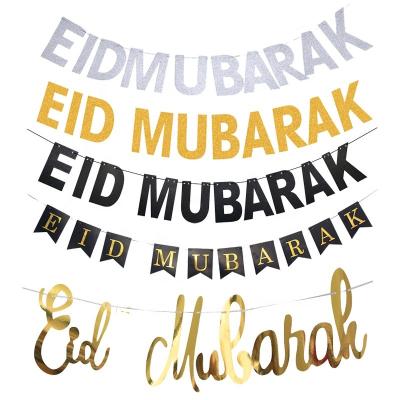 China Muslim Decoration Ramadan Mubarak Party Modern Decoration Glitter Islam Celebration Muslin Party Eid Mubarak Banner Bunting Eid Mubarak for sale