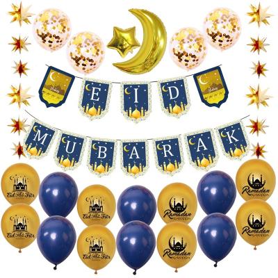 China Modern Ramadan Mubarak Decorations Eid Mubarak Banner Balloons Placed Stars Garland Eid Mubarak Party Decorations Supplies for sale