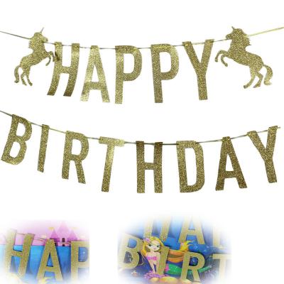 China Glitter Eco-Friendly and Stored Unicorn Banner Party Birthday Decoration Unicorn Happy Birthday Banner Gold for sale