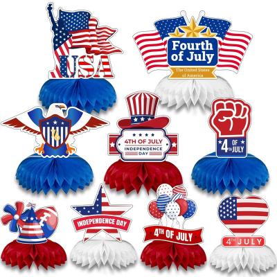 China Modern Patriotic 4th of July Honeycomb Centerpieces 3D Party Table Decoration 9 Piece Party Honeycomb Decoration for 4th of July Decor for sale