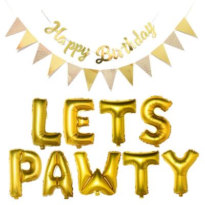 China Pet Party Decoration Kit Happy Birthday Banner Lets Pawty Modern Letters Purse Happy Birthday Banner for Dog Puppy Birthday Party for sale