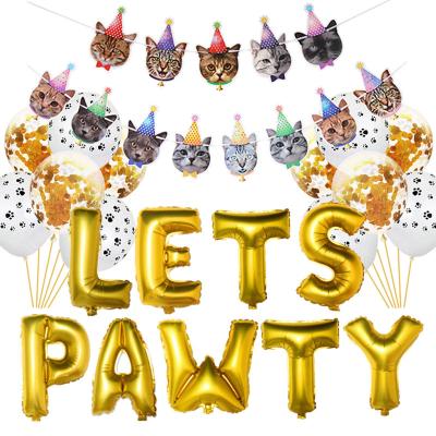 China Modern Pet Birthday Party Supplies Dog Paw Print Balloons Cat Birthday Hat Happy Birthday Banner Foil Balloons Leaves Pawty Letters for sale