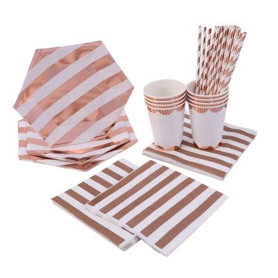 China Rose Gold Silver Disposable Paper Party Disposable Tableware Sets Dishes Cups Napkin For Birthday Baby Shower Wedding Party Bridal Supplies for sale