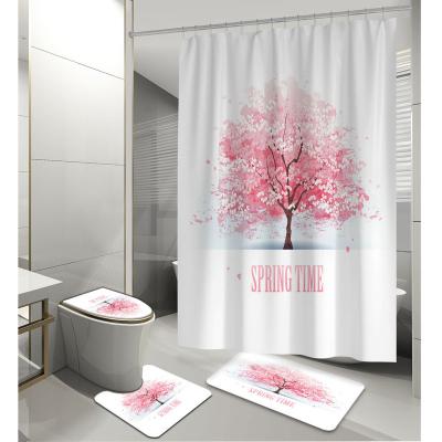 China Sustainable Customizable Shower Curtain Set With Non Slip Mat, Bath Mat And 12 Hooks, Waterproof Bathroom Shower Curtain 4 Piece Set for sale