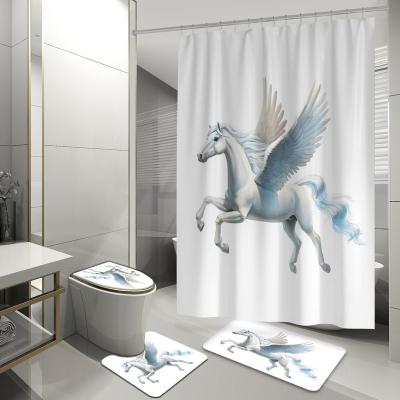 China Sustainable Customizable Shower Curtain Set With Non Slip Mat, Bath Mat And 12 Hooks, Waterproof Bathroom Shower Curtain 4 Piece Set for sale