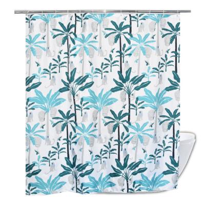 China Tropical Plant Sustainable Natural Polyester Banana Tree Waterproof Bath Curtain With White Hooks for sale