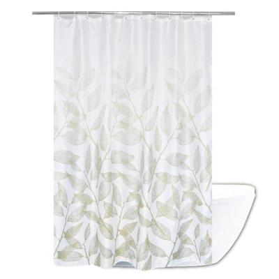 China Sustainable Manufacturer Polyester Fabric Custom Green Leaf Printing Shower Curtain for sale