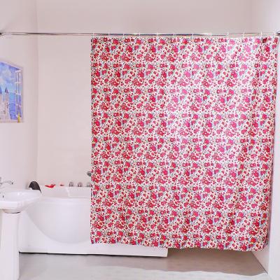 China Sustainable All Over Red Flowers Custom Printed Fancy Shower Curtain With Lead Weight for sale