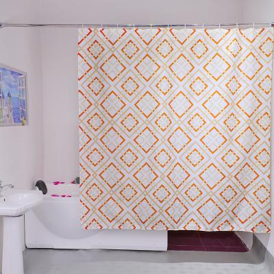 China Sustainable Fabric Recycled Polyester Orange Geometric Bath Shower Curtain for sale